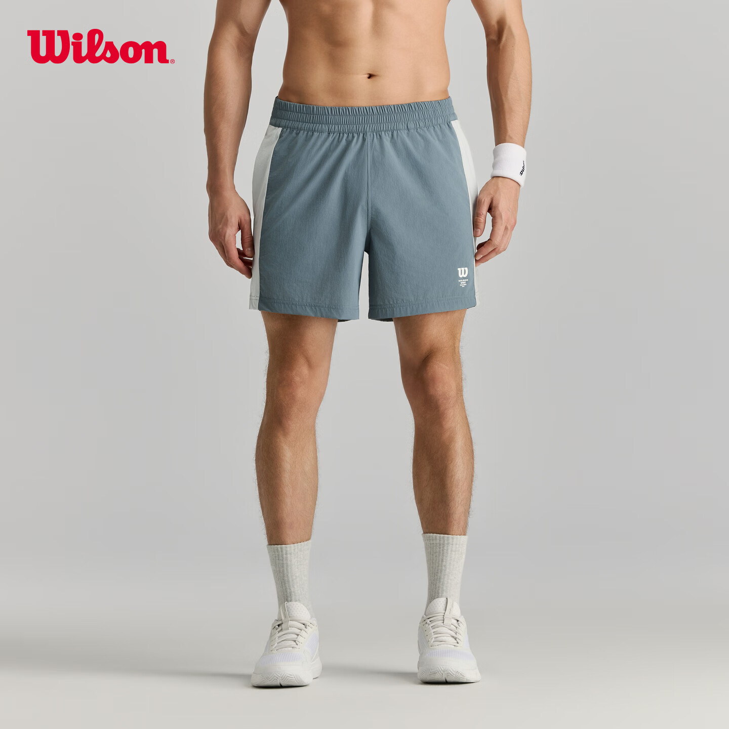威尔胜（Wilson）WSP系列 26夏季新款男士网布拼接透气轻弹面料网球运动梭织短裤 云雾蓝-WN00081U032001 S