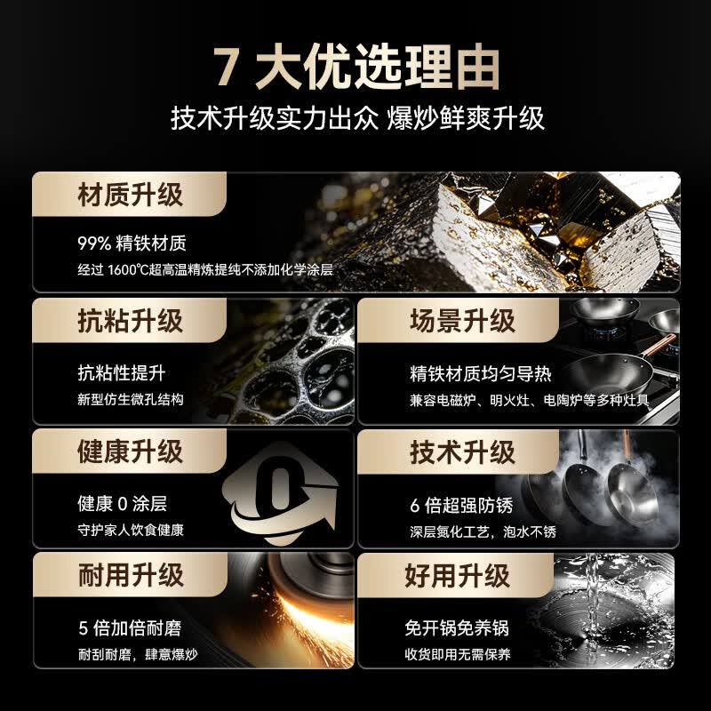 康巴赫（KOBACH）炒锅铁锅防锈0无涂层炒菜锅电磁炉燃气通用轻量化炒锅 0涂层中华老铁锅 32cm