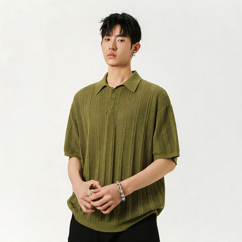 ROYAL PALM POLO SPORTS CLUB夏季新款美式复古条纹polo衫男宽松休闲百搭潮流短袖上衣 灰色 3XL