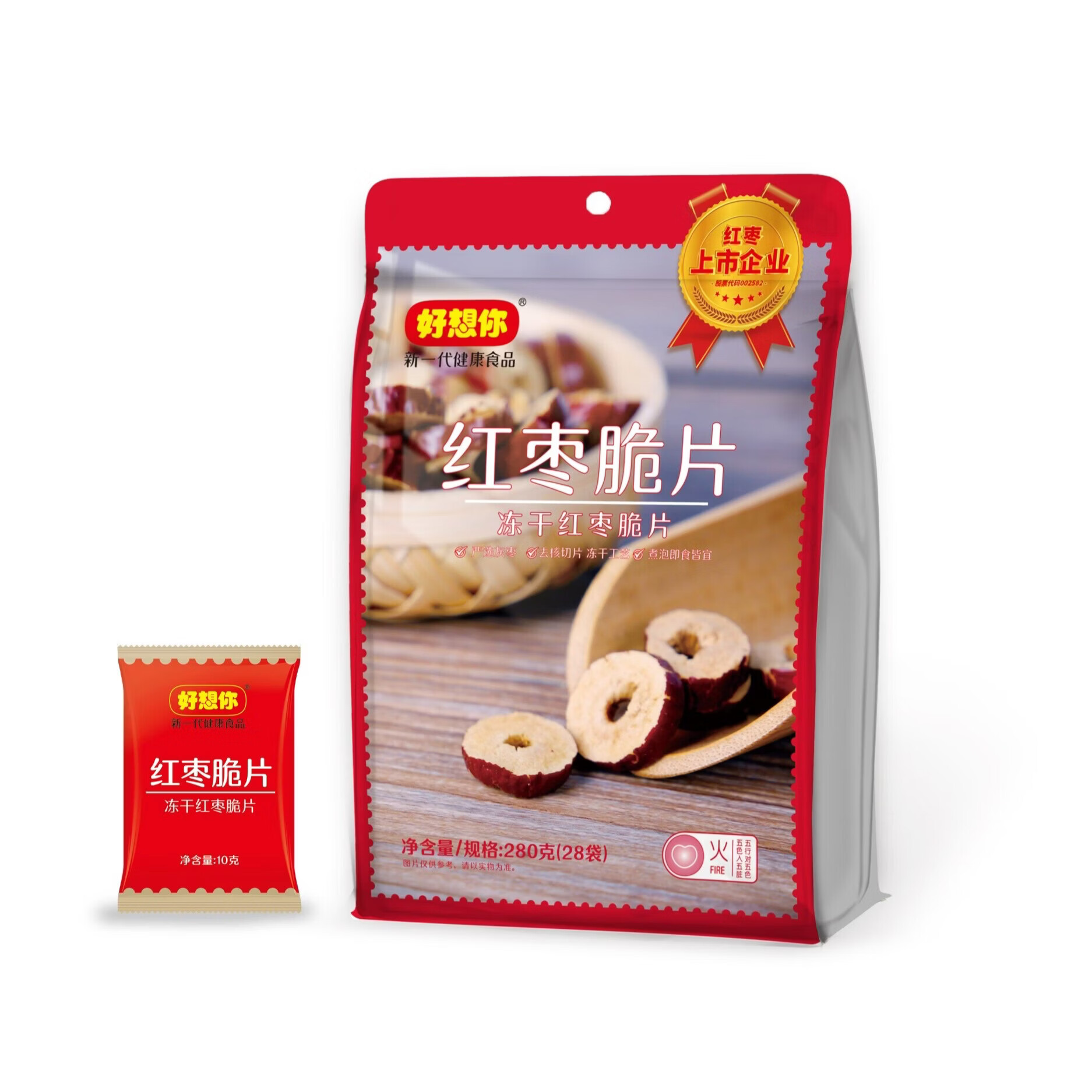 好想你精选无核红枣片即食泡茶零食脆枣 冻干红枣脆片280g*1袋