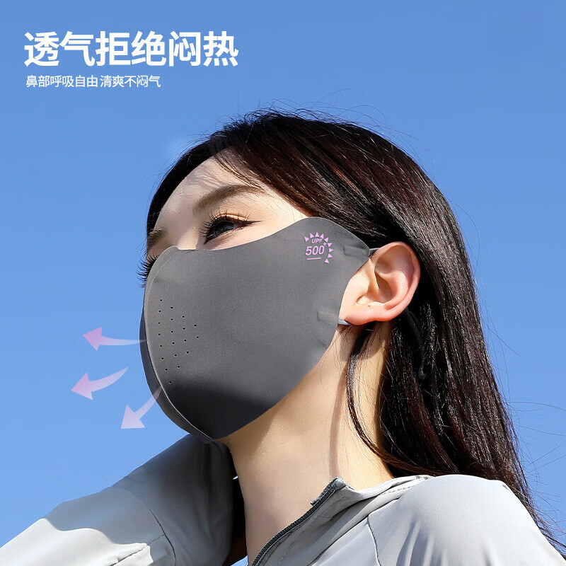 羽小朵面膜防晒口罩女防紫外线高颜值遮阳防护透气骑行冰丝面罩拍1发5 黑色 拍1发5 锦纶原纱/UPF50+