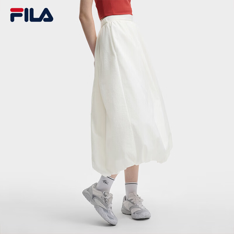 斐乐（FILA）FILA 斐乐韩素希同款女士梭织裙2026夏季宽松半身裙及膝花苞裙子 云菇白-WT L 170/70A/L