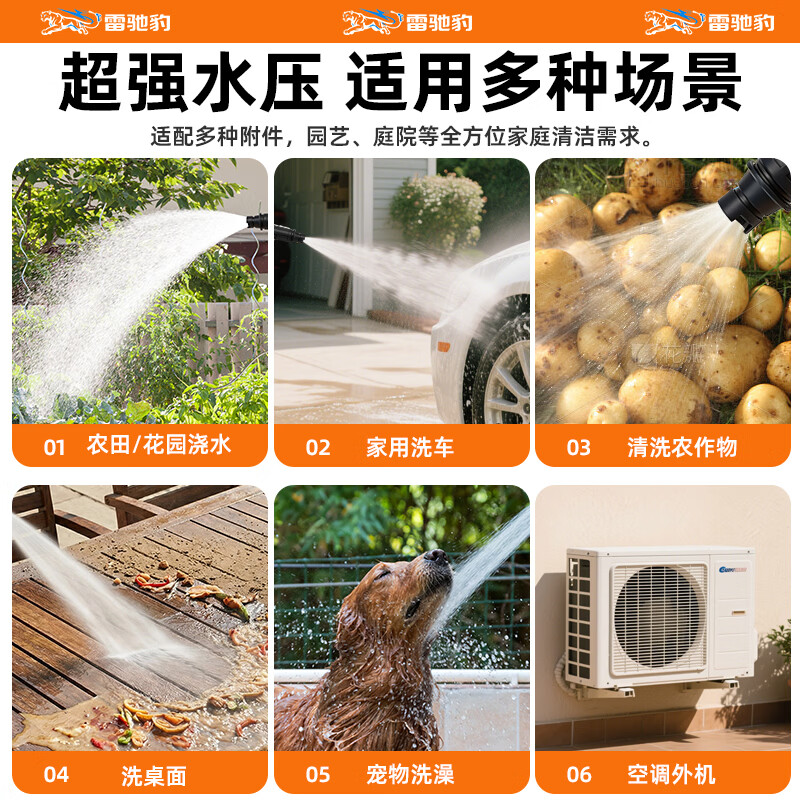 雷驰豹220V高压家用洗车水枪2026全新升级大功率强力增压便携清洗机 【800W德系列无刷电机】23米进出水管/强压冲刷+大礼包
