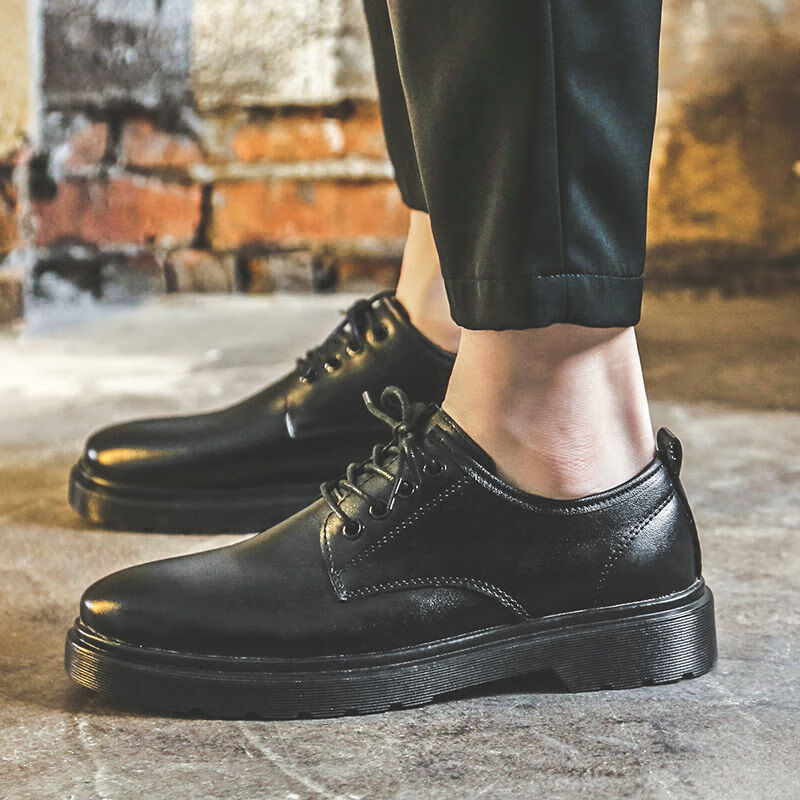 鞋子休闲男士小皮鞋黑色商务正装青年韩版潮流圆头鞋子男生伴郎结婚鞋