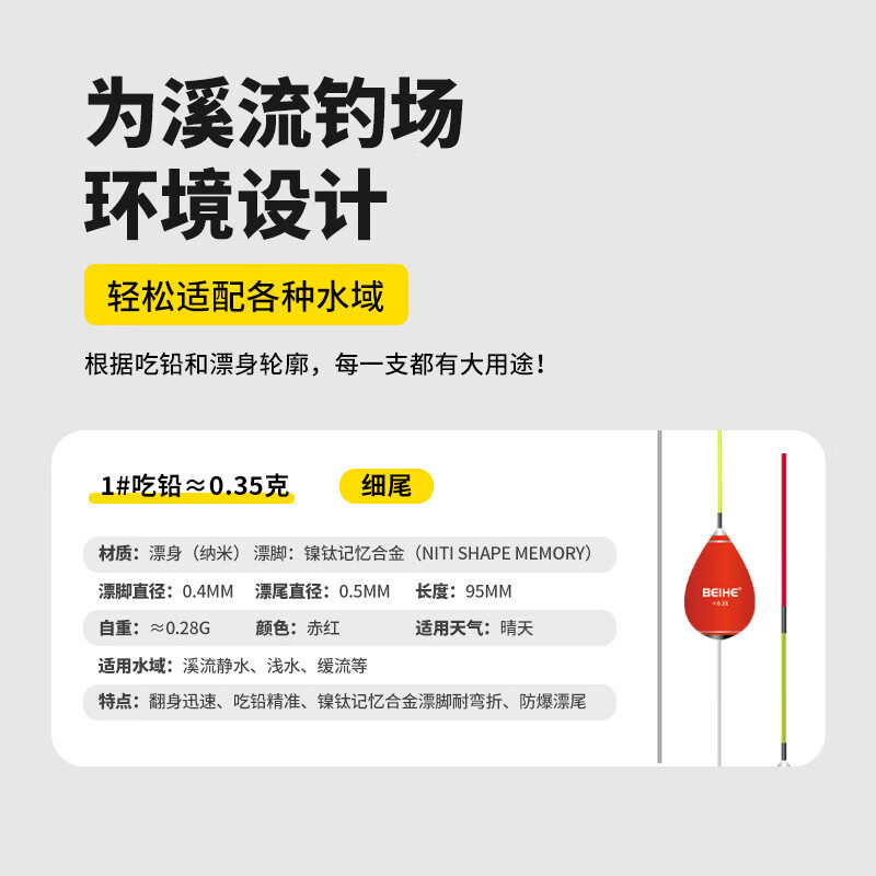 北禾溪流钓台式立漂钢脚高灵敏醒目浮漂小物钓急流漂溪流漂尾自立漂 不带盒 荧光黄2#吃铅0.45g【1支装