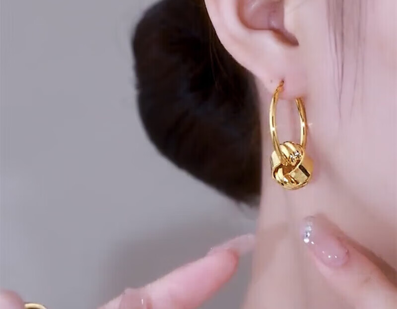 雕工匠镀18k金小耳圈18K金色欧美金属风耳环耳扣耳圈耳钉耳饰 166金属风耳圈