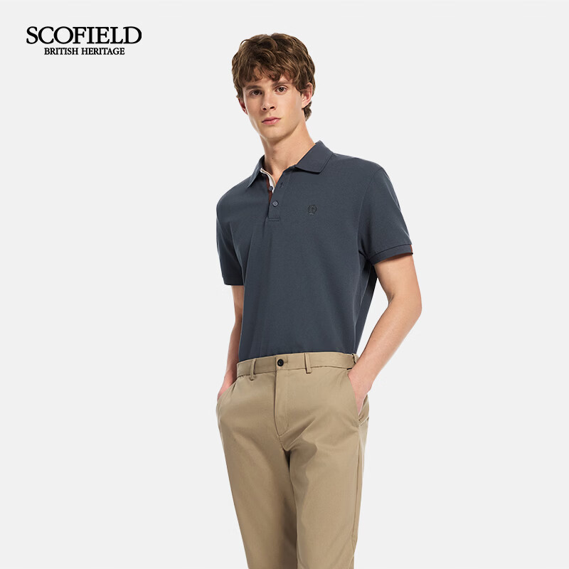 Scofield男士26年夏季新款商务休闲含桑蚕丝棉质透气短袖翻领POLO衫 深灰色 M (170)