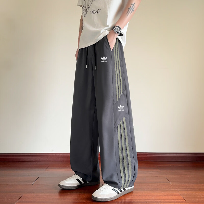 Y-3阿迪三叶草夏季薄款运动裤宽松速干冰丝休闲裤三条杠阔腿弯刀卫裤 深蓝色 948A L 建议体重110-130斤