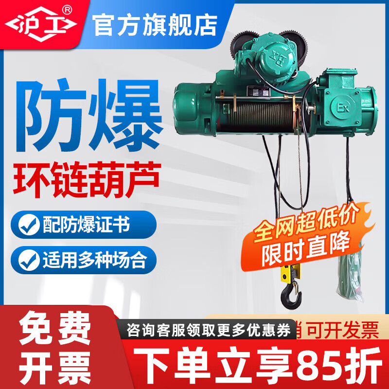 沪工防爆电动葫芦BCD型四级钢丝绳行车吊机1吨2吨3吨5吨起重机 0.5吨6米(三级防爆)
