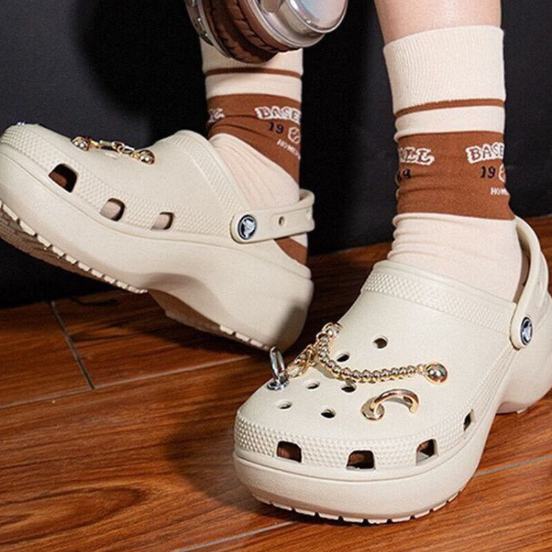 CORCS CROCS卡洛驰经典款云朵洞洞鞋泡芙Clog男女一脚蹬沙滩鞋厚底女鞋凉拖鞋 经典款骨白(含8枚CROCS鞋花) 37-38 =W7