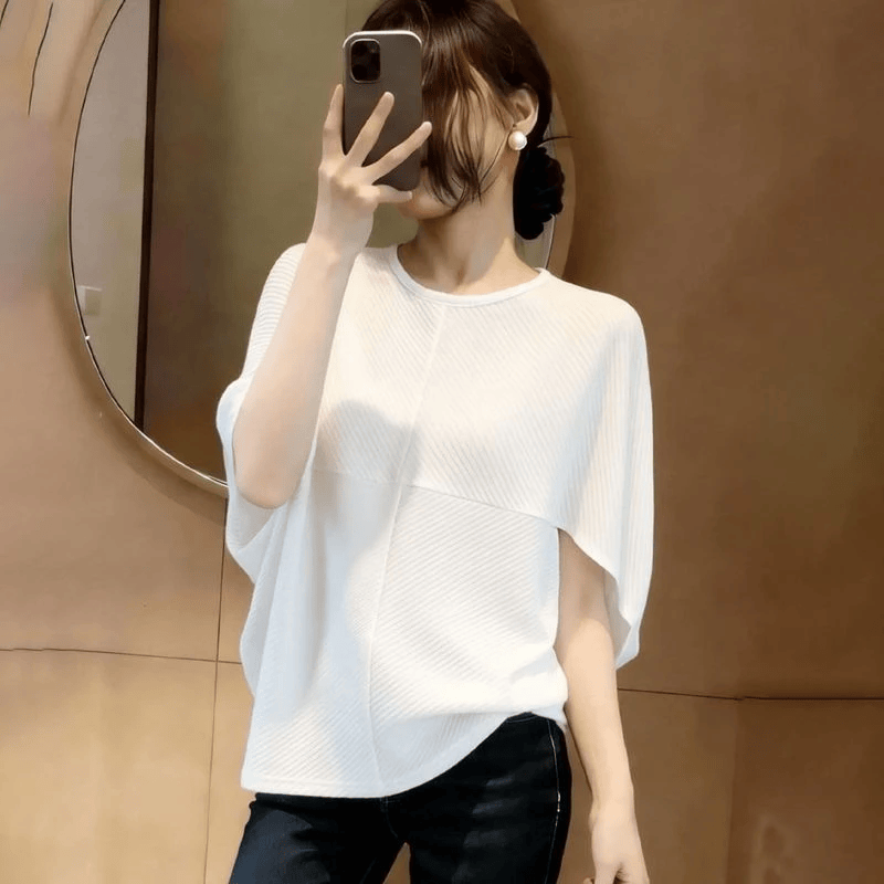 法式高级感圆领蝙蝠袖衬衫女夏季轻熟气质显瘦遮肉上衣 白色（微透） L （110-130斤）