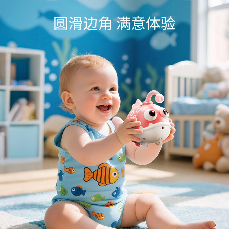 铭塔儿童电动感应发光灯笼鱼玩具自动避障学爬男女孩灯光玩具 发光款【蓝色灯笼鱼】60首歌+自动识别障碍物