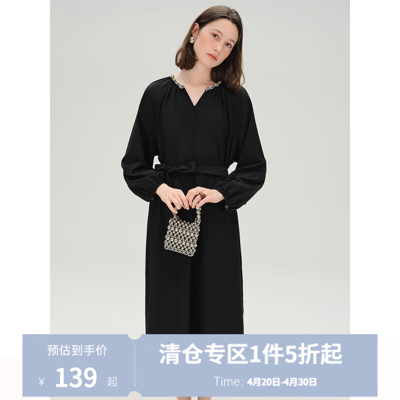 独束大码女装时尚大气休闲感连衣裙2025秋季新品时尚通勤胖mm裙子 优雅黑 M （尺码：1）