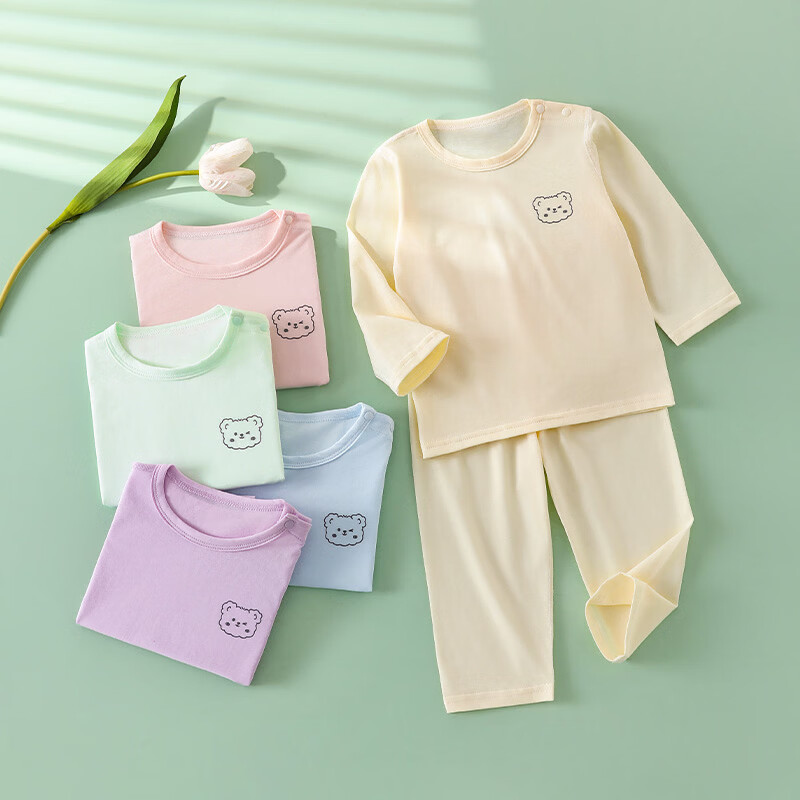 wua·wua儿童睡衣男女宝宝夏季空调服婴儿纯棉长袖长裤家居服套装 黄+粉-更划算 110