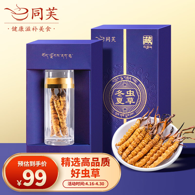 同芙 冬虫夏草5根/g 1g装 头期新虫草干货无断草节日礼品物送长辈