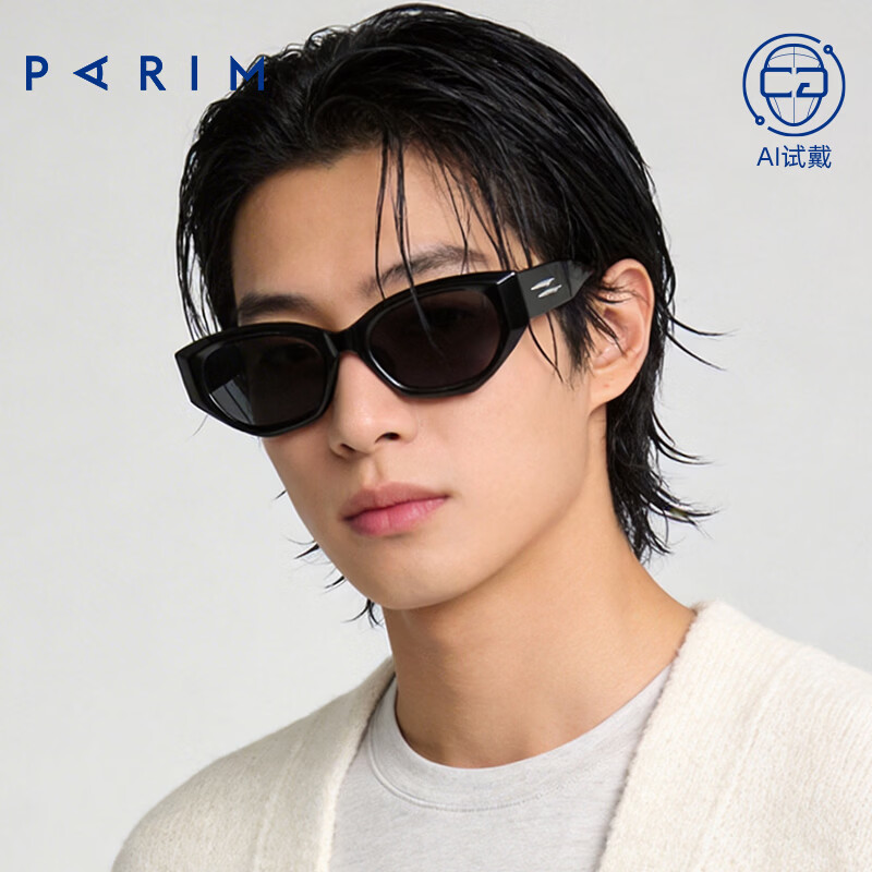 派丽蒙（PARIM）田栩宁同款猫眼墨镜女复古大脸偏光防紫外线眼镜男款74019逆行者 B1PR 黑色-黑色-深灰