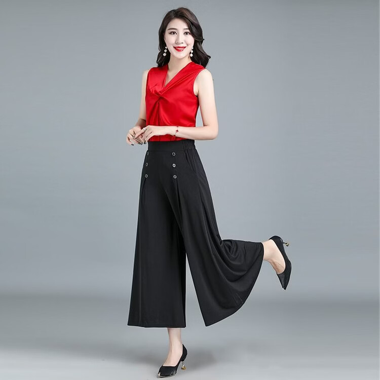 阔腿裤女2026夏季新款垂感宽松显瘦休闲裤时尚百搭八分裤 黑色 5XL 【建议体重145-165斤】