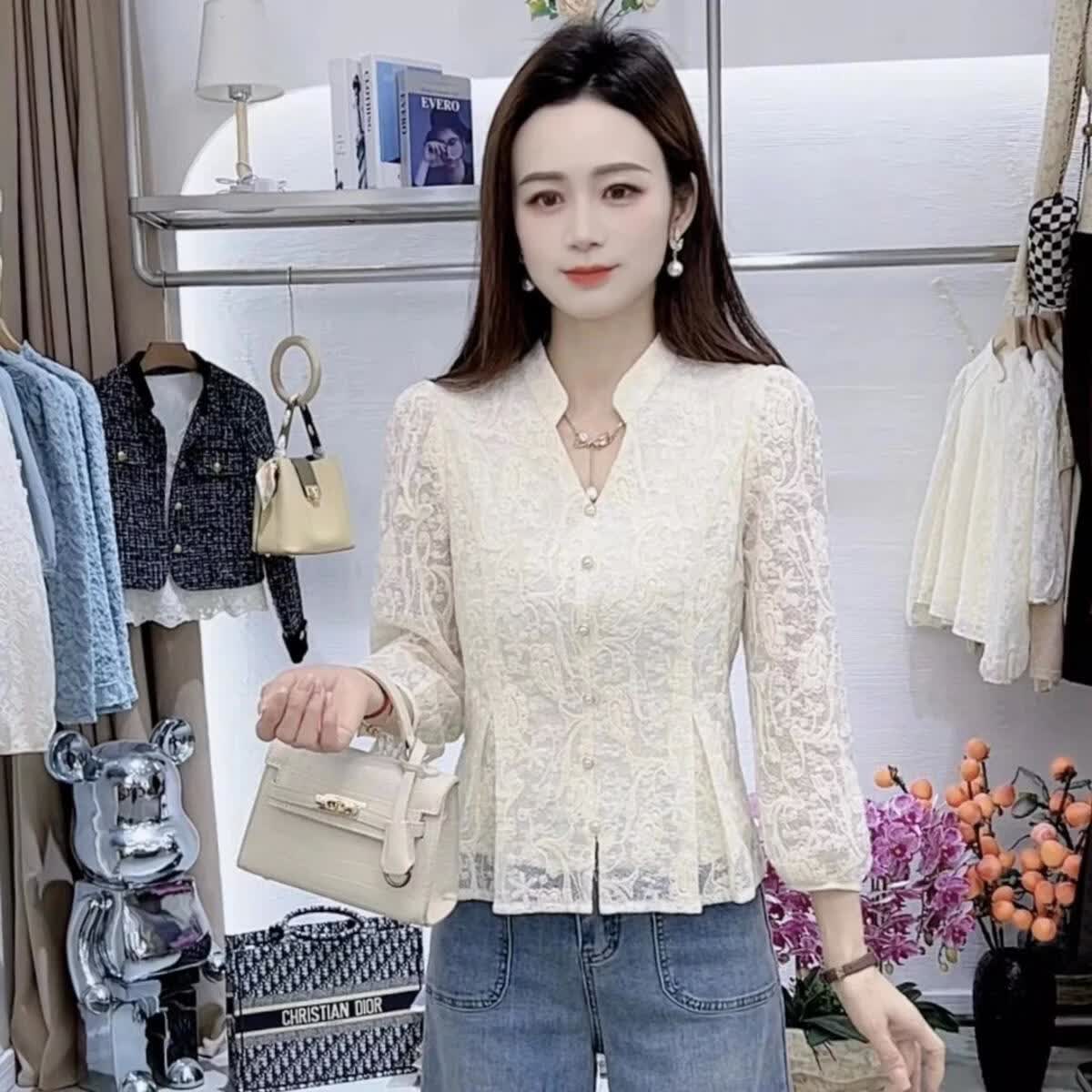 法式蕾丝雪纺衫轻奢2026春季新款设计衬衫感收腰显减龄洋气上衣女 白色 S 建议80-100斤