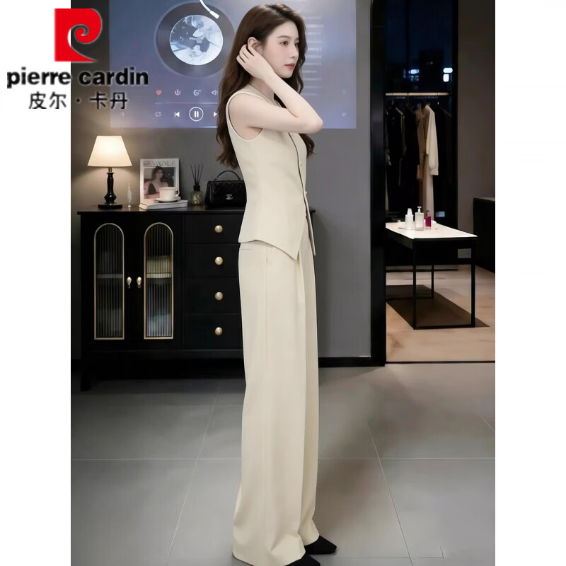 皮尔卡丹(pierre cardin)大方得体休闲运动套装女夏季新款洋气显瘦无袖上衣阔腿裤两件套潮 黄色套装 M