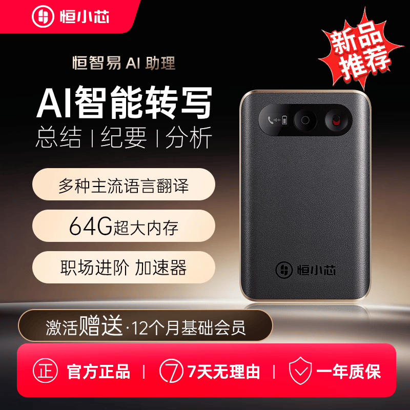 恒小芯恒智易R1 ai录音卡智能转文字会议记录纪要AI分析总结转写翻译卡片式录音笔 标准版 64G