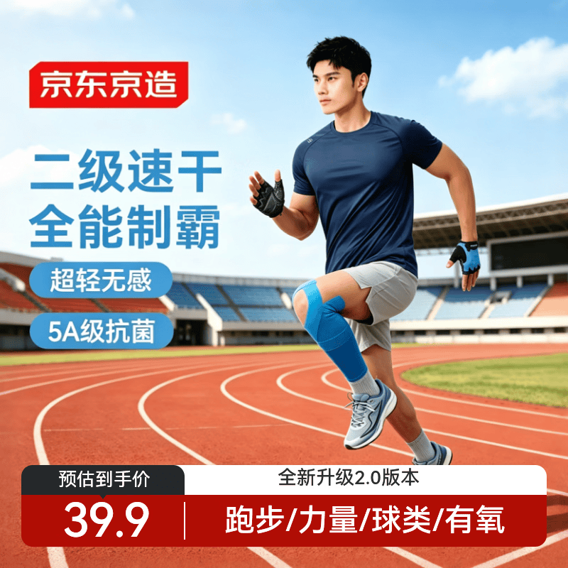 京东京造【100 超轻速干】运动t恤春夏户外跑步苏超短袖男 丹宁蓝2.0 L