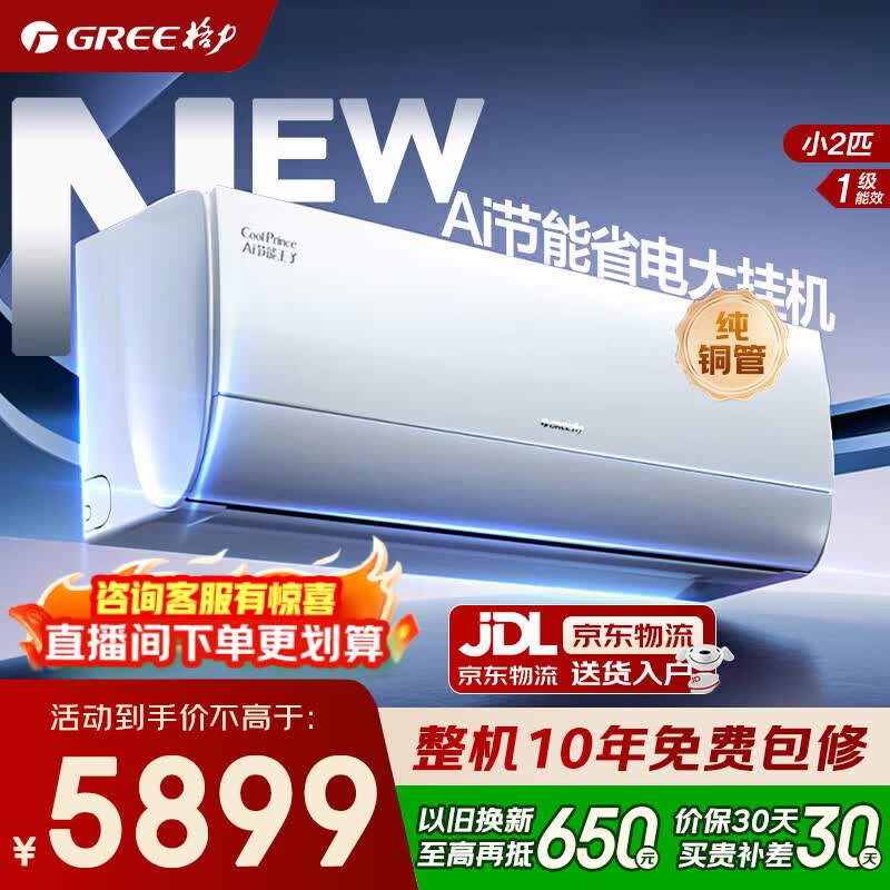 格力空调 AI节能王子 2匹 新一级能效 变频冷暖 纯铜管 AI省电 客厅壁挂式式空调挂机 家电补贴 2匹 Ai节能王子新一级能效