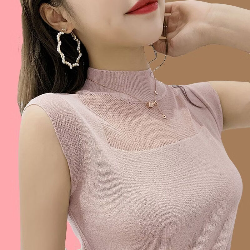 YUNTH冰丝吊带背心女外穿春夏新款韩版宽松针织无袖短款上衣T恤打底衫 黑色 S 【建议70-85斤】