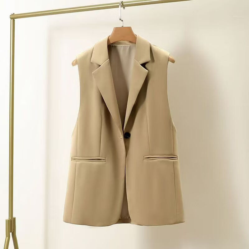 2026春夏新款西装马甲女小个子韩版洋气时髦背心外穿马夹西服外套 卡其色 XL （建议120-135斤）