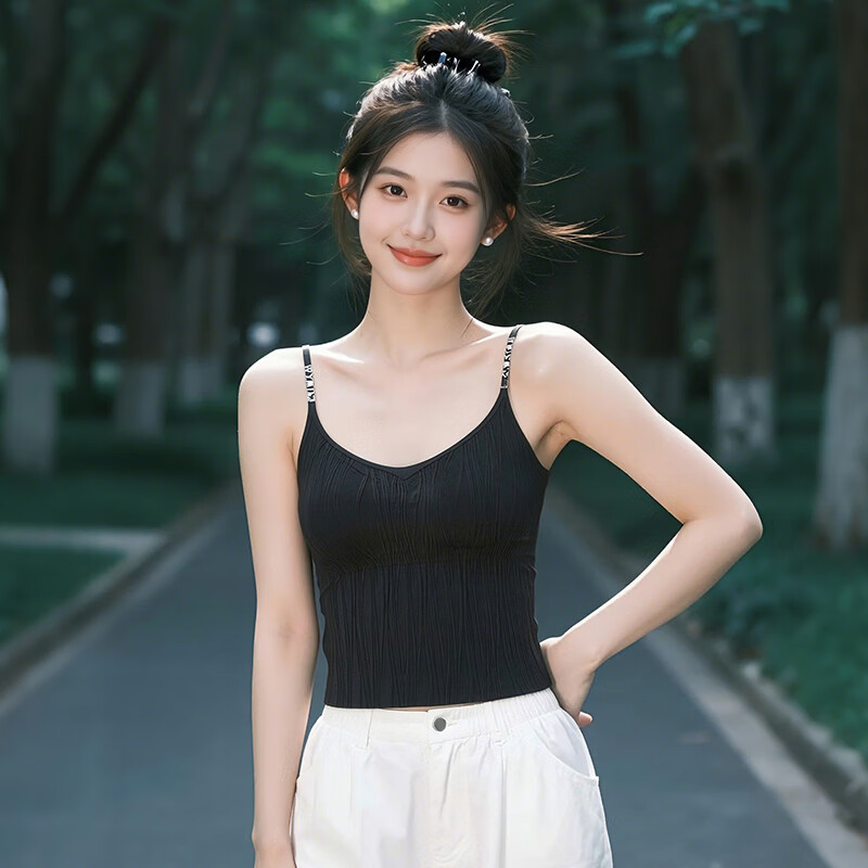 古今（GUJIN）吊带背心女春夏内搭打底外穿美背文胸一体带胸垫抹胸上衣细肩带 白色 L 建议体重100-120斤