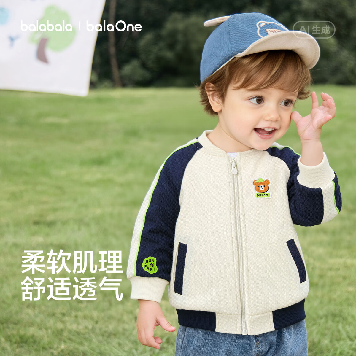巴拉巴拉童装儿童外套男童女童宝宝2026新款春装棒球服撞色插肩袖衣服萌趣