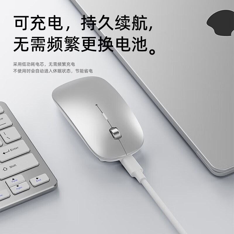 伈蓝苹果通用笔记本专用无线鼠标MacBook苹果ipad平板台式电脑专用轻音三模便携蓝牙无线鼠标Typec接口 苹果银【三模金属轮】