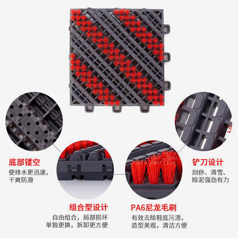 室外防滑地垫台阶楼梯酒店门口进门入户门店蹭灰刮泥户外商用脚垫 单刷灰块红刷 60cm*90cm 四周含边+安装锤