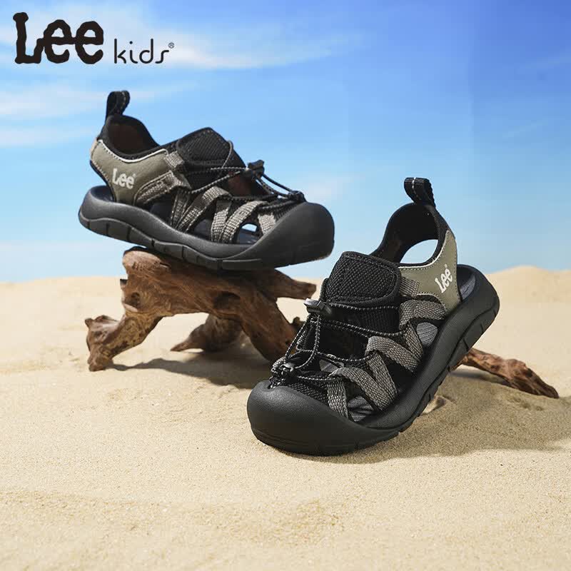 Lee童鞋夏季新款儿童包头凉鞋女童镂空沙滩鞋男大童 X0181 黑色 36 【建议脚长225mm】