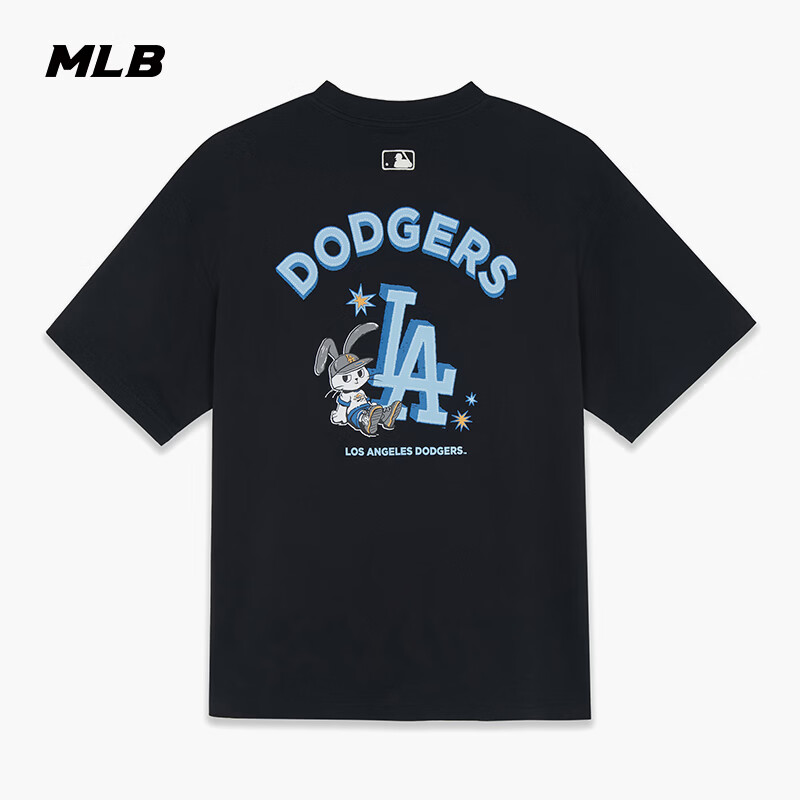 MLB官方 男女同款百搭潮趣萌兔印花宽松T恤26夏季新款TSN74 洛杉矶道奇队/黑色 XS