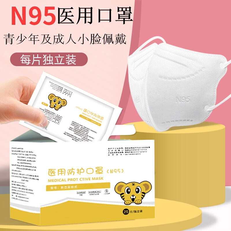 2010执行标准单片独立装口罩 医用儿童n95【白色80只】单片独立装