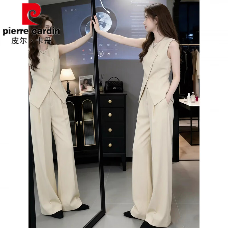皮尔卡丹(pierre cardin)大方得体休闲运动套装女夏季新款洋气显瘦无袖上衣阔腿裤两件套潮 黄色套装 M