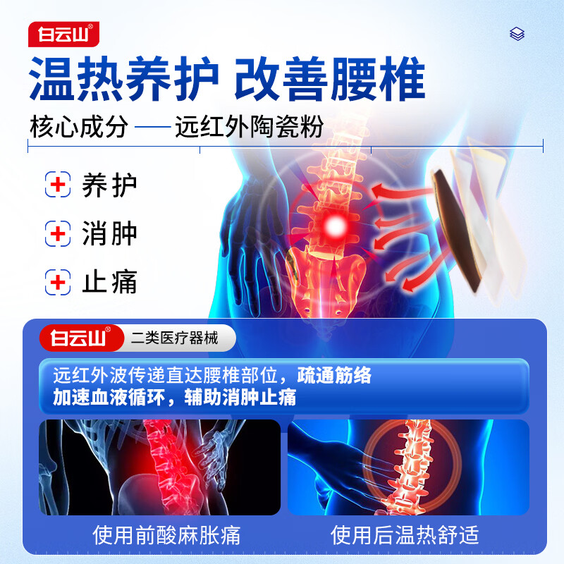 白云山远红外腰椎贴 腰椎间盘突出膏贴腰肌劳损专用 压迫神经腰疼屁股疼 长期久坐 腰部疼痛推荐【效果装】 6贴*2盒 售后无忧&医械认证&多地次日达