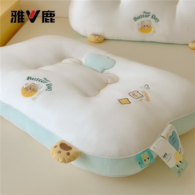 雅鹿宿舍家用亲肤护颈分区立体刺绣奶油小熊枕头枕芯 奶油小熊枕 单只 成人款（48*74cm）