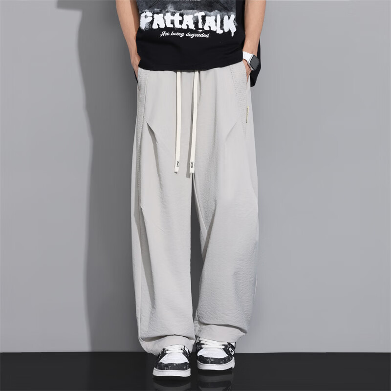 ROYAL PALM POLO SPORTS CLUB美式运动休闲裤男士夏季薄款宽松直筒阔腿大码潮流长裤子男 绿灰色 XL