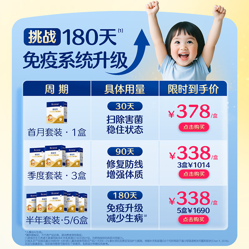 合生元（BIOSTIME）乳铁蛋白婴幼儿提高免疫力0-3岁 日常版小金盾疫球蛋白粉 30袋*1盒 【日常防护|复配专利】
