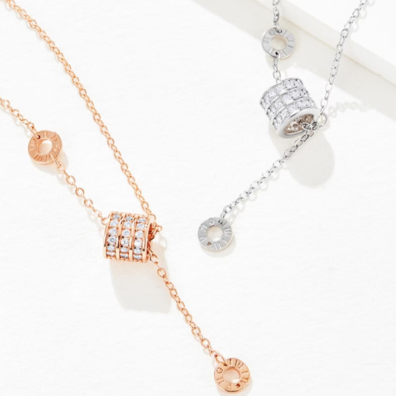 2024新款S999足银流苏满钻项链女感吊坠锁骨链批发 S999足银-(金色) 足银