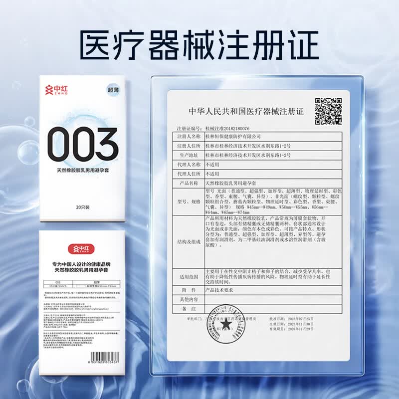 中红避孕套超薄003安全套水润滑情趣计生成人性用品 【超薄裸入】003超薄20只