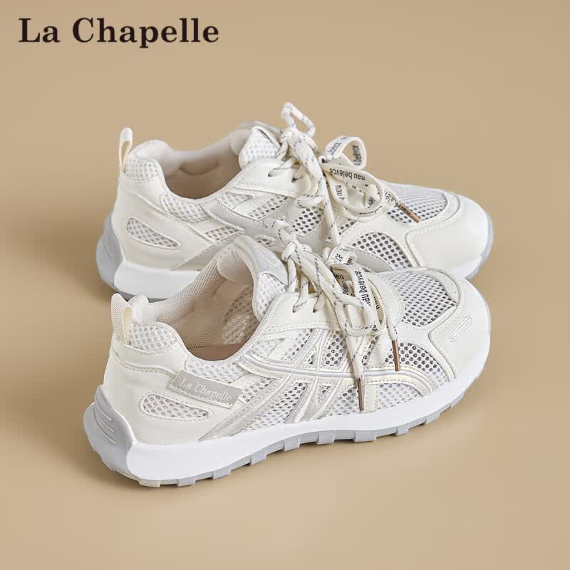 拉夏贝尔（La Chapelle）女鞋休闲鞋女夏季新款网面透气时尚软底运动鞋793 米色 38