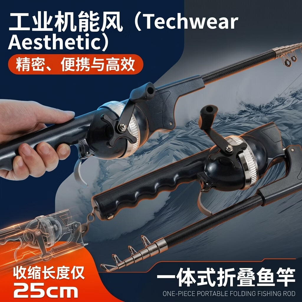 【便携式折叠一体】海竿套装 迷你渔具 旅游竿 路亚鱼杆小鱼竿YY 爆款便携折叠鱼竿+六件套大礼包