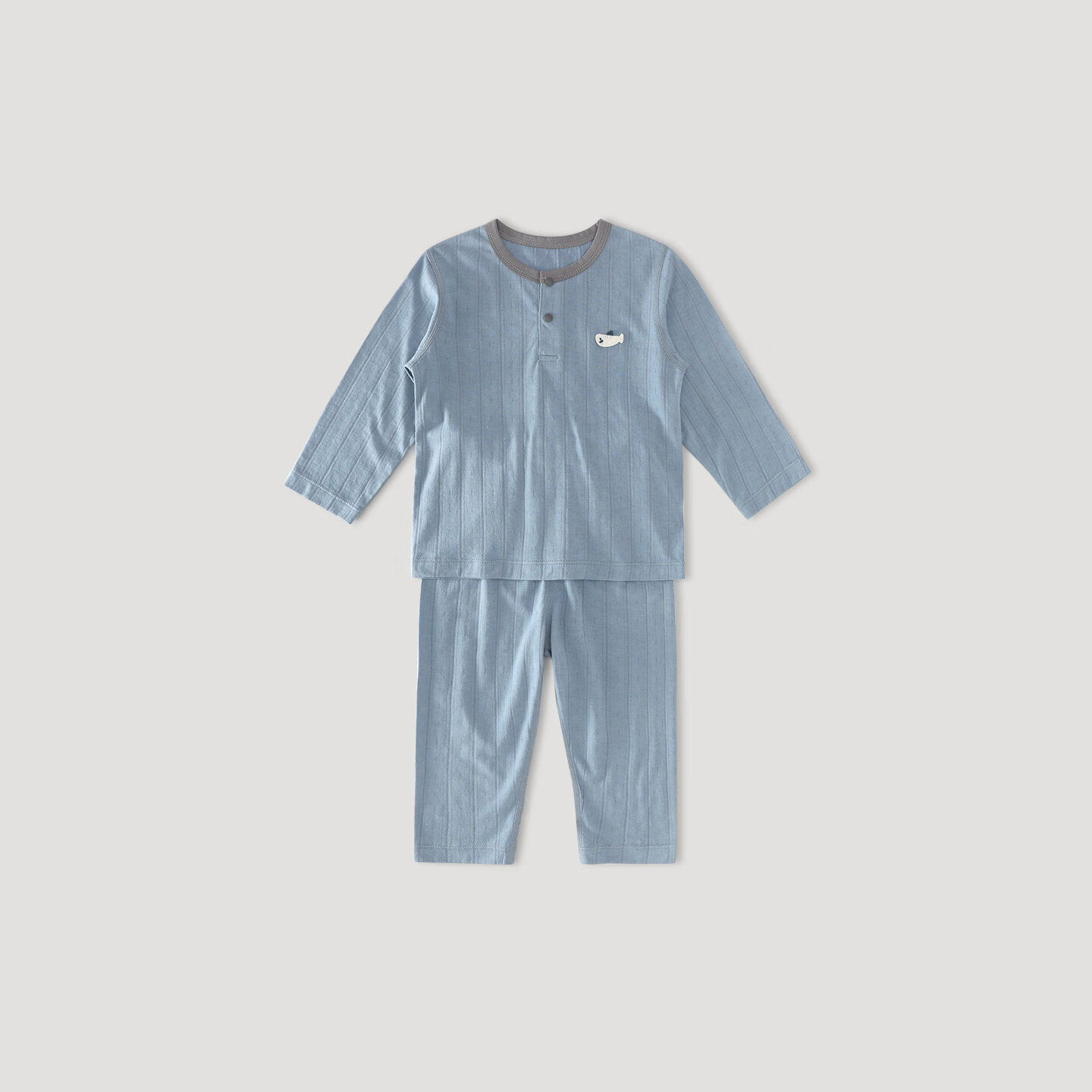 巴厘小猪竹纤维+洋甘菊儿童家居服夏季长袖薄款空调服婴儿套装宝宝睡衣 铂灰蓝 100