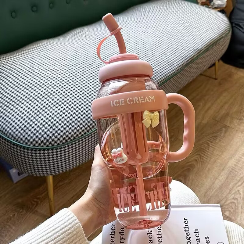 大容量巨无霸水杯夏季女生吸管塑料杯新款冰霸杯高颜值学生杯子 大容量1个（颜色随机）