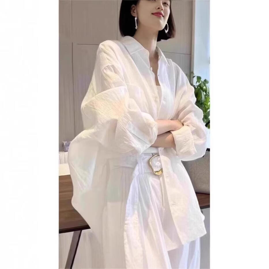 【源头直采】透气棉麻防晒长袖衬衫女夏季薄宽松显瘦休闲百搭上衣 C131白色亚麻棉麻衬衫 M 建议90-110斤