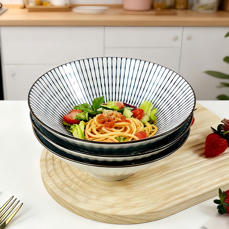 肃匠陶瓷斗笠碗家用大汤碗日式拉面碗ins餐具复古国风拌面碗 国潮8英寸斗笠碗4只【混色】