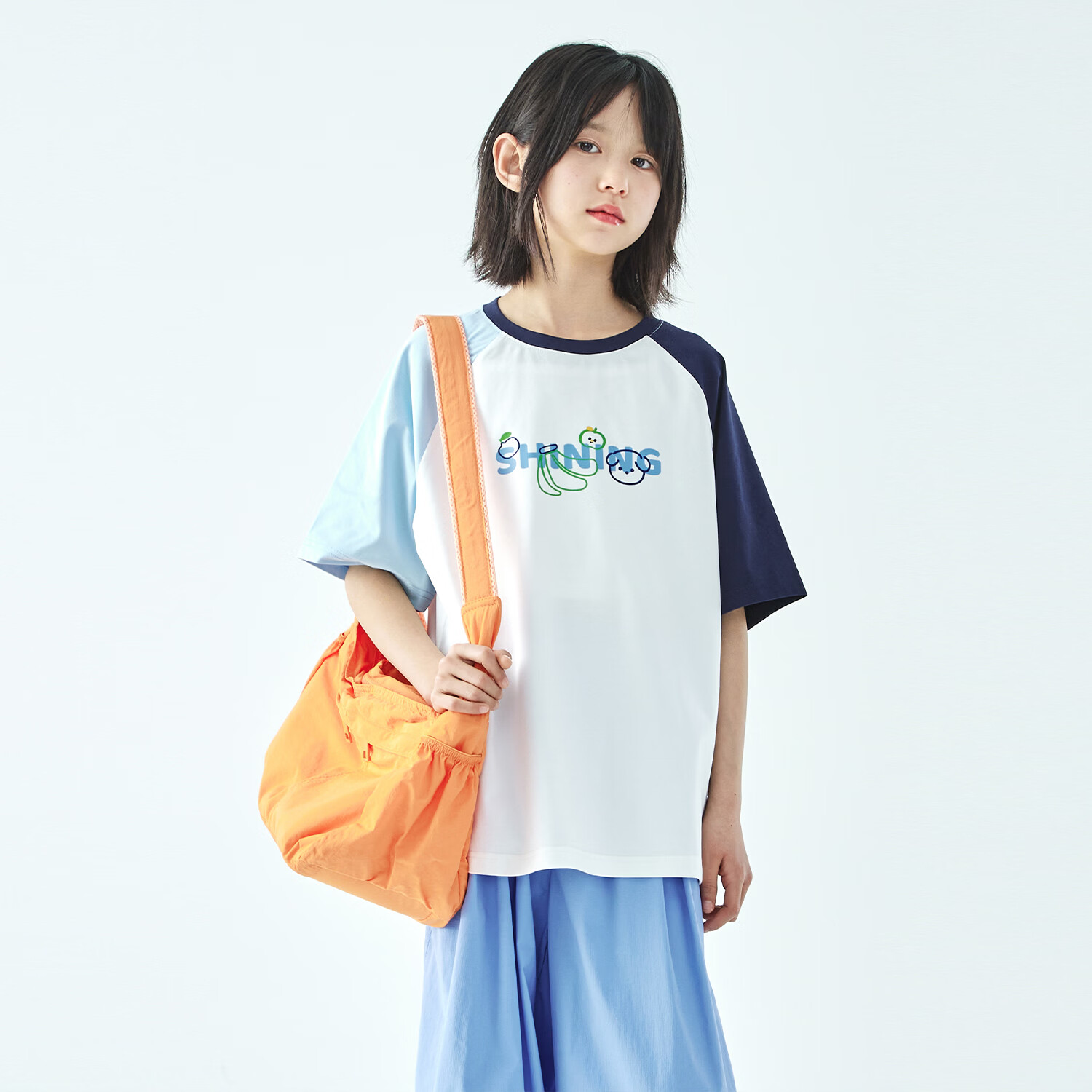 棵初2026年夏季新款亲子中大女童插肩拼色T恤凉感7A抗菌防晒短袖