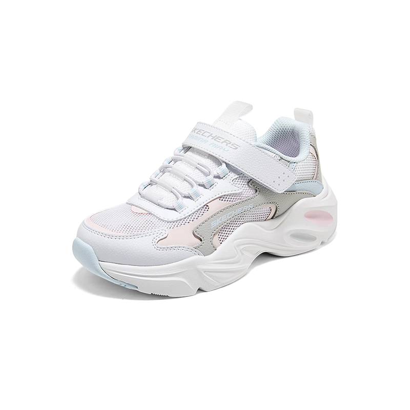 Skechers斯凯奇儿童夏季透气新款魔术贴老爹运动鞋复古缓震跑步鞋303967L 透气/女童/白色/粉色/WPK 36